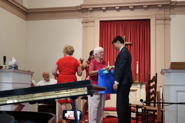 Linda & Jean present the Prayer Shawls.