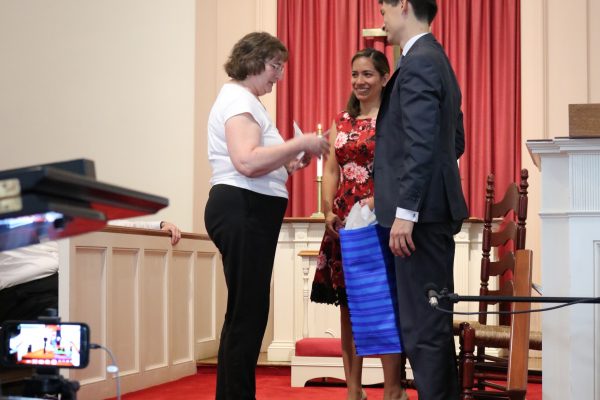 Margie presents the choir gifts.